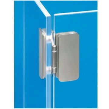 Glasdeurscharnier - INLIGGEND - zink-aluminium legering met vernikkelde afwerking - Glasdikte tussen 5 en 8 mm - Openingshoek 180° - Voor geheel glazen contstructies - 3D verstelbaar