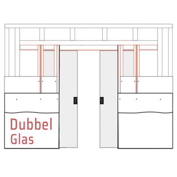 Dubbel glazen schuifdeur in de wand kozijn | Creëert direct de wanden waartussen uw deur komt | Minimalistisch en tijdloos | XinniX X5 | Stel samen & bestel online